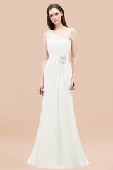 Affordable Mermaid One shoulder Pink Bridesmaid Dresses with Flowers-Babyonlines