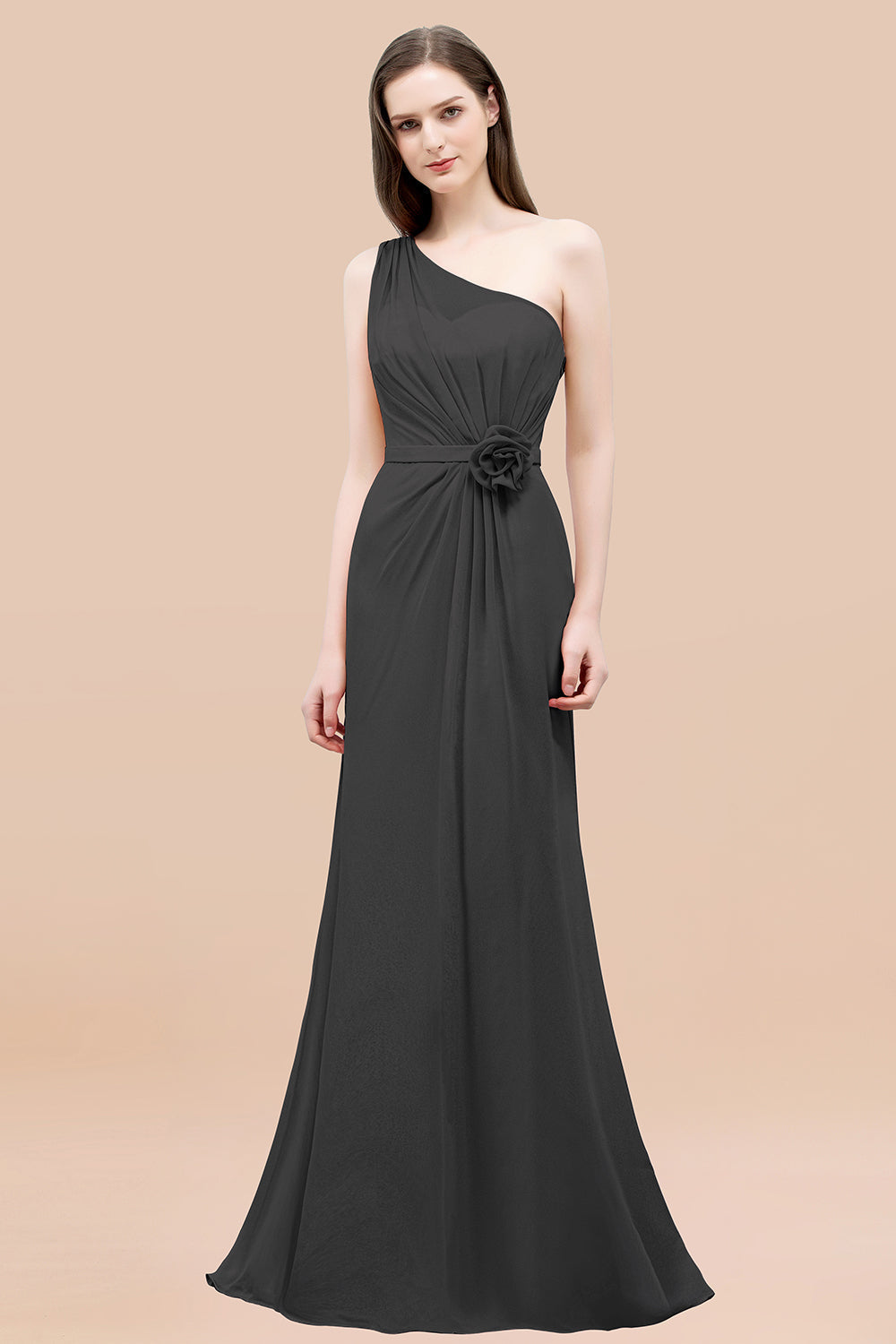 Affordable Mermaid One shoulder Pink Bridesmaid Dresses with Flowers-Babyonlines