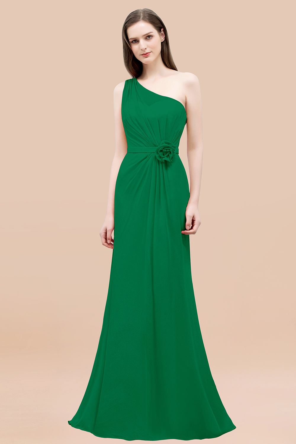 Affordable Mermaid One shoulder Pink Bridesmaid Dresses with Flowers-Babyonlines