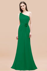 Affordable Mermaid One shoulder Pink Bridesmaid Dresses with Flowers-Babyonlines