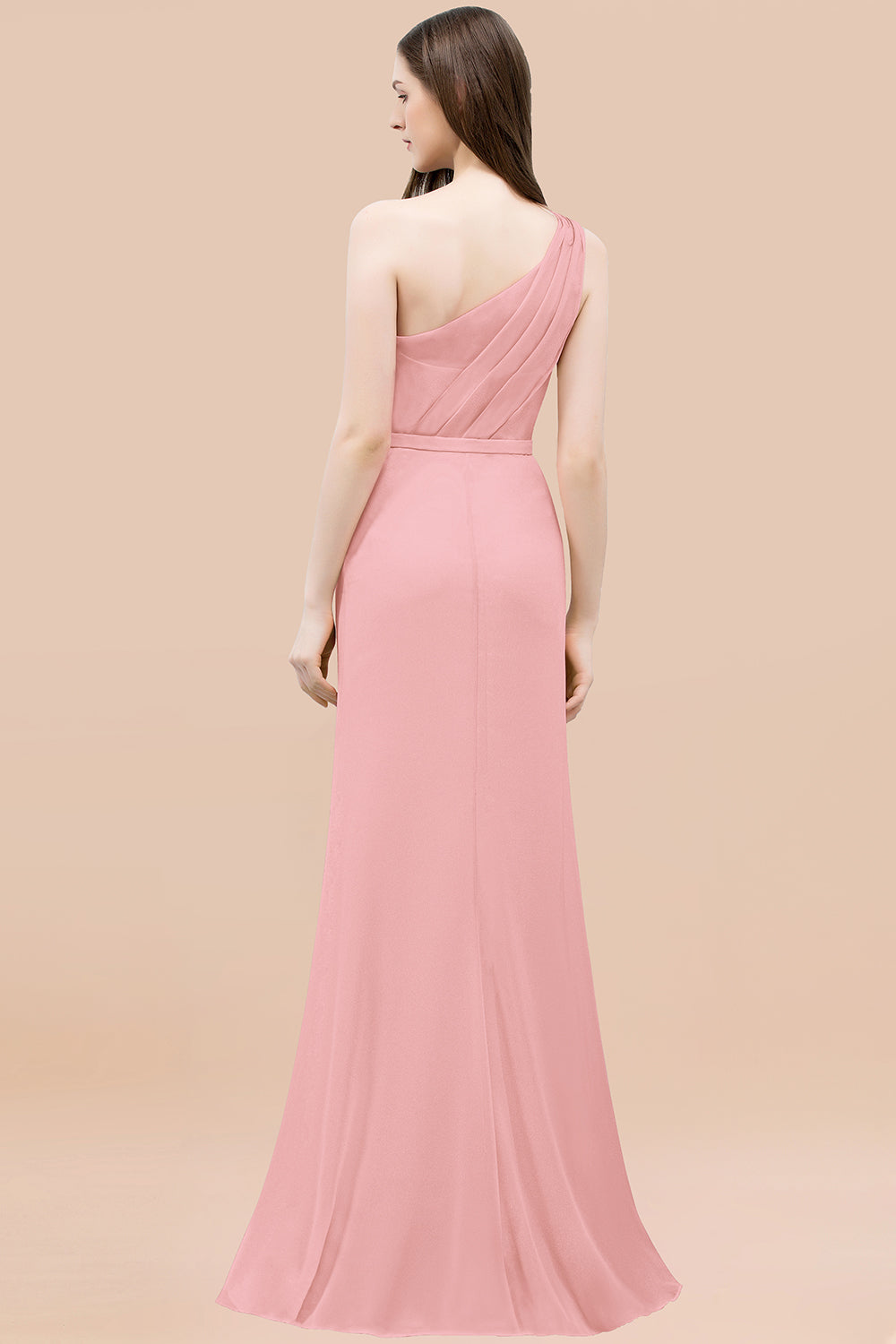 Affordable Mermaid One shoulder Pink Bridesmaid Dresses with Flowers-Babyonlines