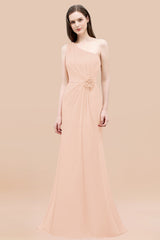 Affordable Mermaid One shoulder Pink Bridesmaid Dresses with Flowers-Babyonlines