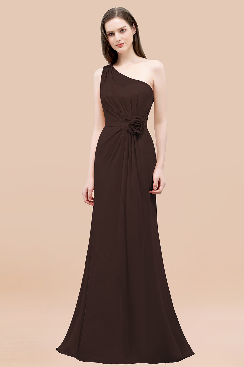 Affordable Mermaid One shoulder Pink Bridesmaid Dresses with Flowers-Babyonlines