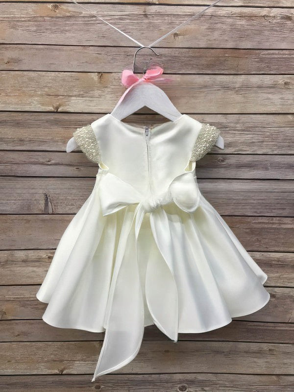 Affordable Pink Satin Bow A-line Scoop Neck Ankle-length Flower Girl Dresses