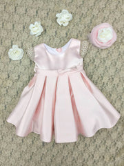 Affordable Pink Satin Bow A-line Scoop Neck Ankle-length Flower Girl Dresses