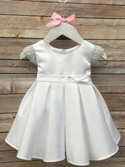 Affordable Pink Satin Bow A-line Scoop Neck Ankle-length Flower Girl Dresses