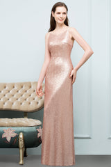 Affordable Pink Sequined Long Bridesmaid Dress With Scoop-Babyonlines