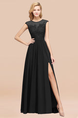 Affordable Scoop Lace Appliques Yellow Bridesmaid Dresses with Slit-Babyonlines