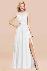 Affordable Scoop Lace Appliques Yellow Bridesmaid Dresses with Slit-Babyonlines