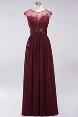 Affordable Scoop Lace Appliques Yellow Bridesmaid Dresses with Slit-Babyonlines