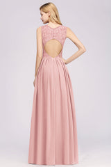 Affordable Sleeveless Lace Pink Bridesmaid Dress With Hollowout Back-Babyonlines