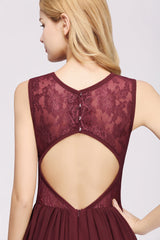 Affordable Sleeveless Lace Pink Bridesmaid Dress With Hollowout Back-Babyonlines