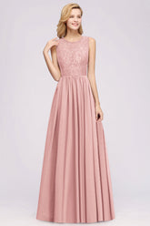 Affordable Sleeveless Lace Pink Bridesmaid Dress With Hollowout Back-Babyonlines
