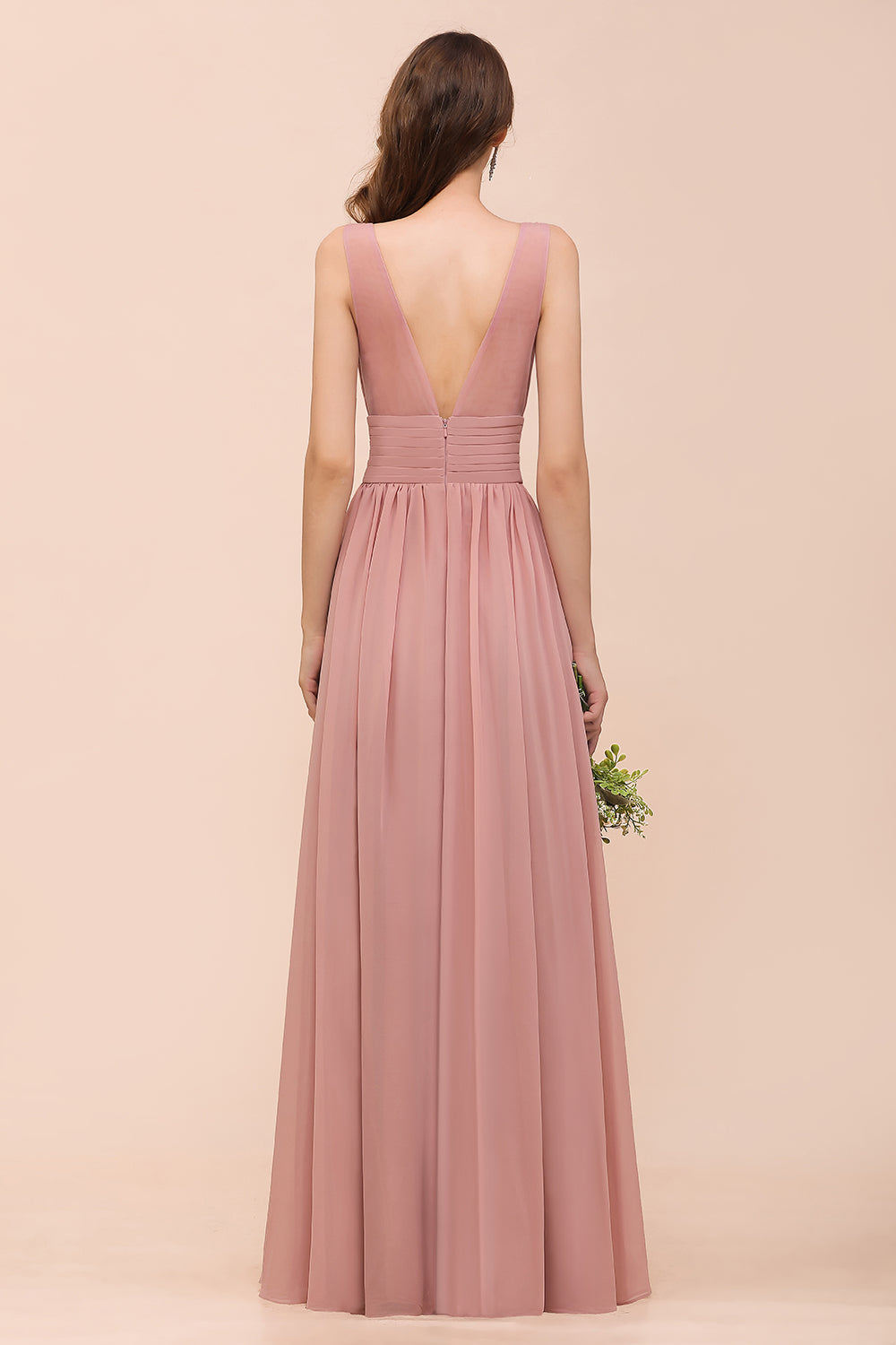 Affordable Sleeveless Ruffle Vintage Mauve Bridesmaid Dress-Babyonlines