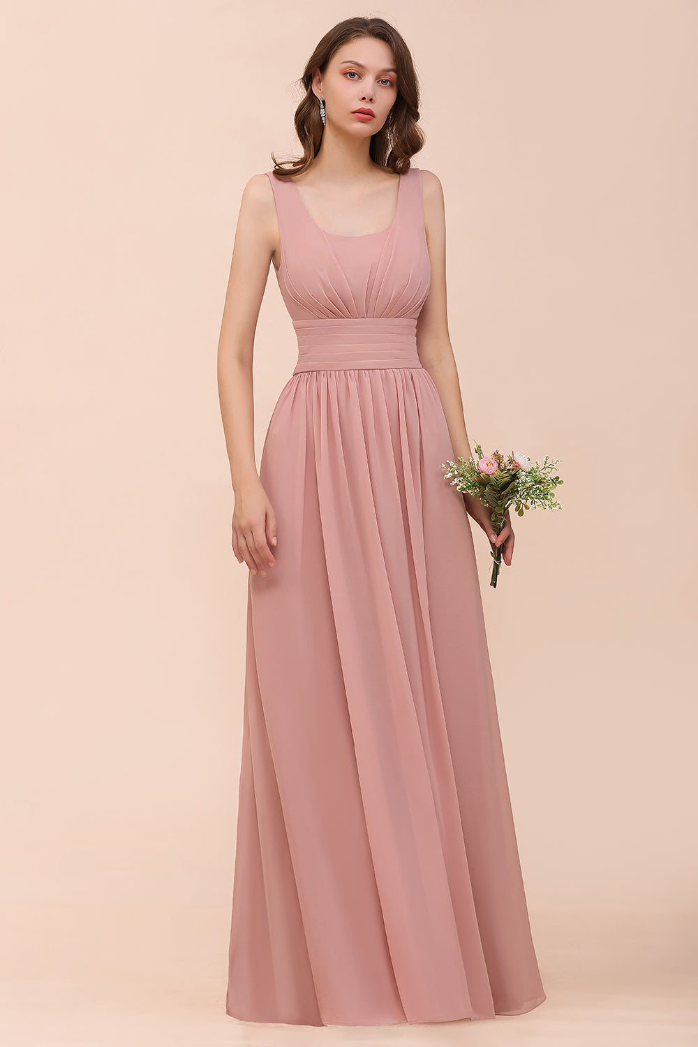 Affordable Sleeveless Ruffle Vintage Mauve Bridesmaid Dress-Babyonlines