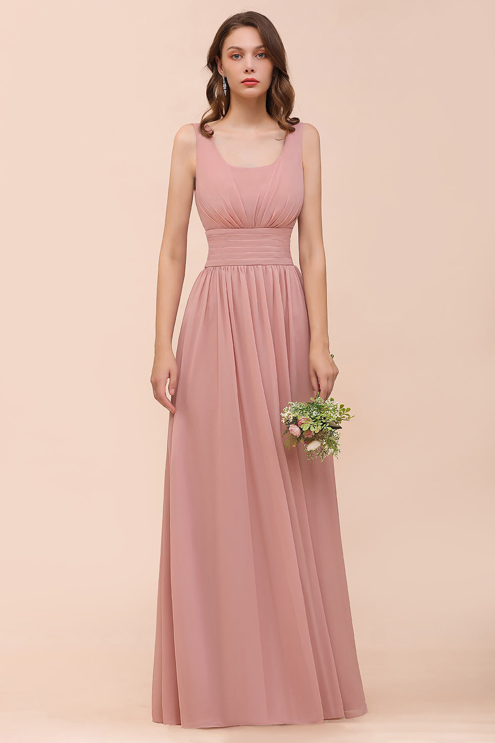 Affordable Sleeveless Ruffle Vintage Mauve Bridesmaid Dress-Babyonlines