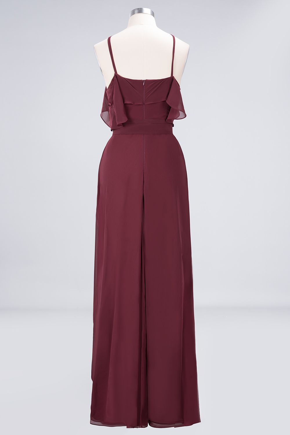 Affordable Spaghetti Straps Burgundy Long Bridesmaid Dress With Bow Sash-Babyonlines