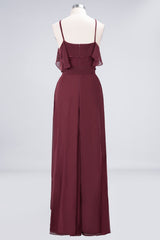 Affordable Spaghetti Straps Burgundy Long Bridesmaid Dress With Bow Sash-Babyonlines