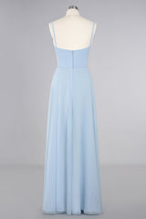 Affordable Spaghetti-Straps Slit Long Chiffon Bridesmaid Dress with Ruffle-Babyonlines