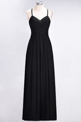 Affordable Spaghetti Straps V-Neck Burgundy Chiffon Bridesmaid Dress with Keyhole Back-Babyonlines