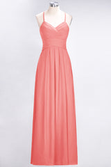 Affordable Spaghetti Straps V-Neck Burgundy Chiffon Bridesmaid Dress with Keyhole Back-Babyonlines