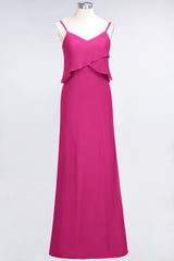 Affordable Spaghetti-Straps V-Neck Burgundy Chiffon Bridesmaid Dresses-Babyonlines