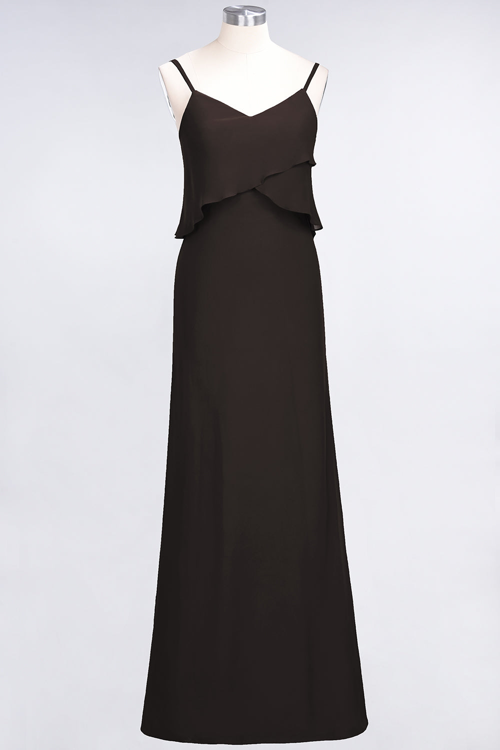 Affordable Spaghetti-Straps V-Neck Burgundy Chiffon Bridesmaid Dresses-Babyonlines