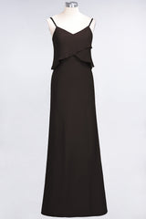 Affordable Spaghetti-Straps V-Neck Burgundy Chiffon Bridesmaid Dresses-Babyonlines
