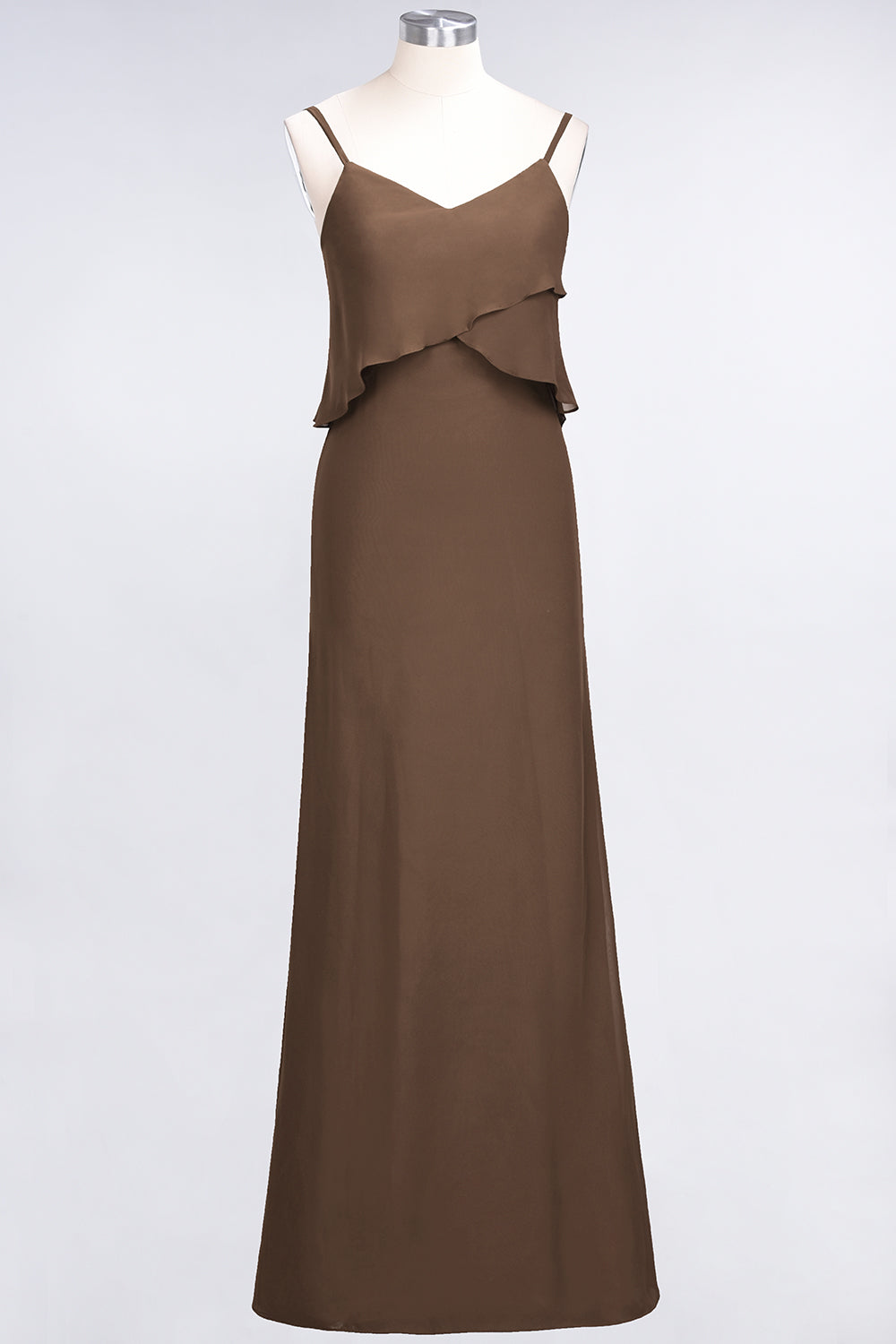 Affordable Spaghetti-Straps V-Neck Burgundy Chiffon Bridesmaid Dresses-Babyonlines