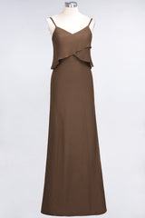 Affordable Spaghetti-Straps V-Neck Burgundy Chiffon Bridesmaid Dresses-Babyonlines