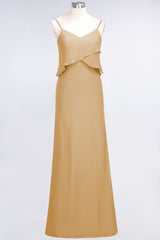 Affordable Spaghetti-Straps V-Neck Burgundy Chiffon Bridesmaid Dresses-Babyonlines