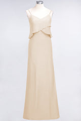 Affordable Spaghetti-Straps V-Neck Burgundy Chiffon Bridesmaid Dresses-Babyonlines