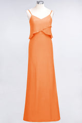 Affordable Spaghetti-Straps V-Neck Burgundy Chiffon Bridesmaid Dresses-Babyonlines