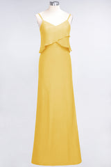 Affordable Spaghetti-Straps V-Neck Burgundy Chiffon Bridesmaid Dresses-Babyonlines