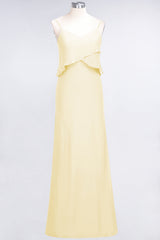 Affordable Spaghetti-Straps V-Neck Burgundy Chiffon Bridesmaid Dresses-Babyonlines