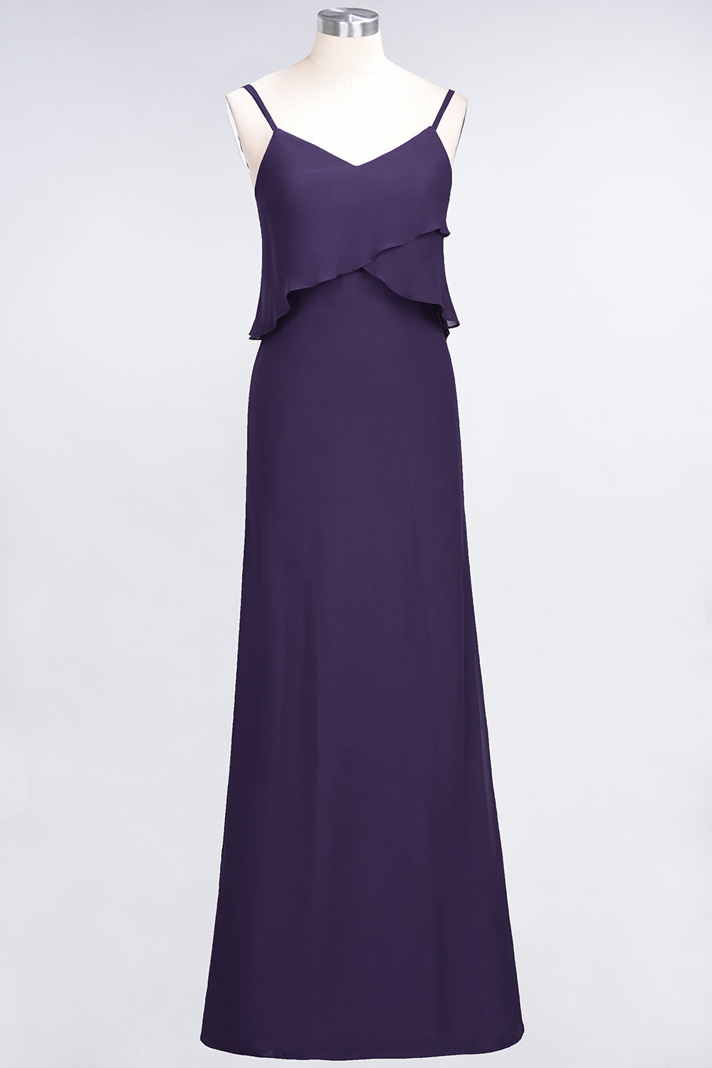 Affordable Spaghetti-Straps V-Neck Burgundy Chiffon Bridesmaid Dresses-Babyonlines