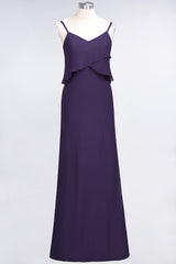 Affordable Spaghetti-Straps V-Neck Burgundy Chiffon Bridesmaid Dresses-Babyonlines