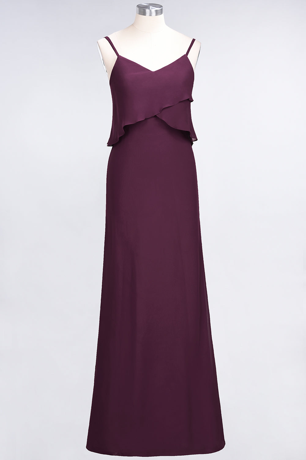 Affordable Spaghetti-Straps V-Neck Burgundy Chiffon Bridesmaid Dresses-Babyonlines