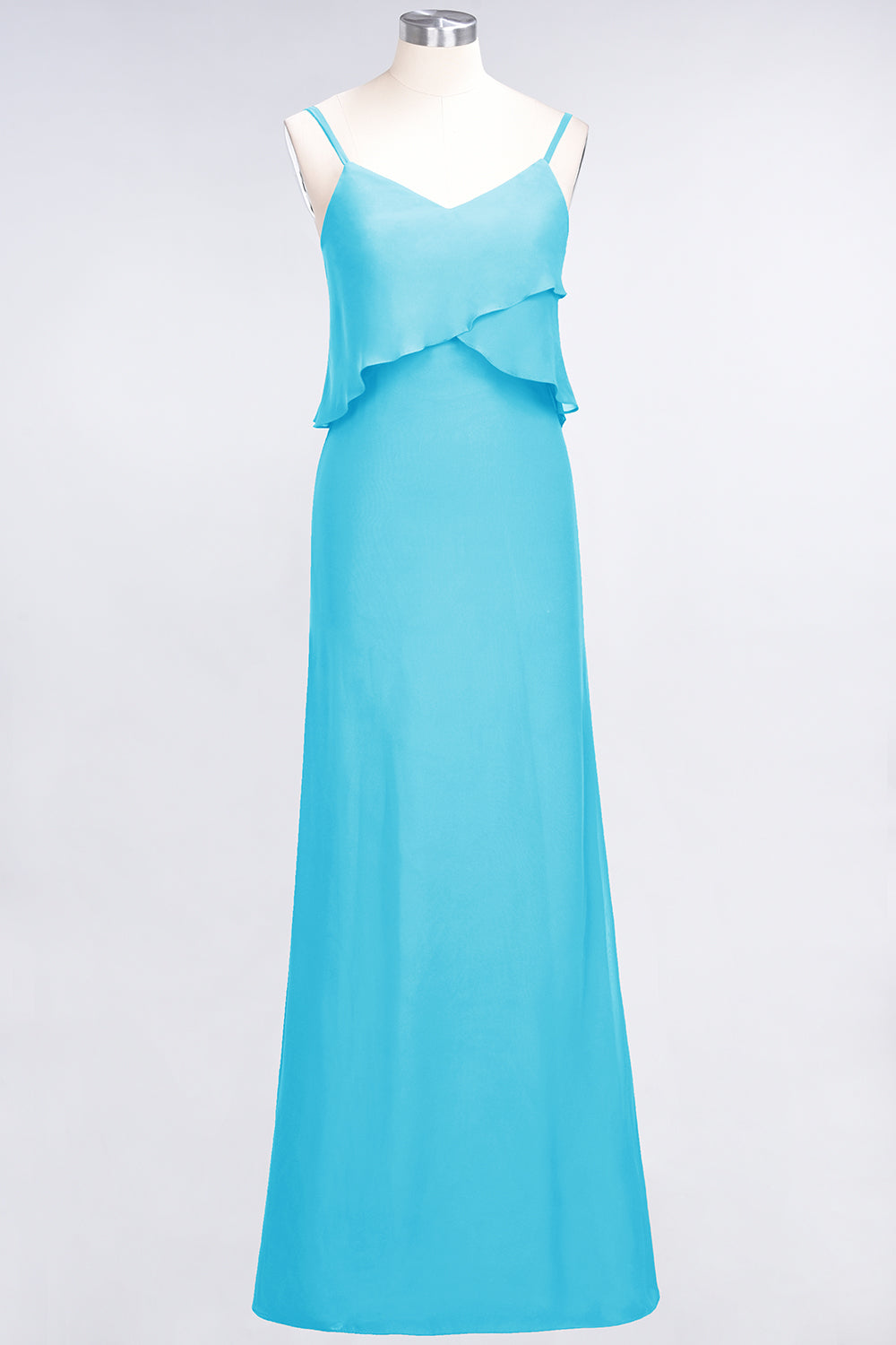 Affordable Spaghetti-Straps V-Neck Burgundy Chiffon Bridesmaid Dresses-Babyonlines