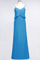 Affordable Spaghetti-Straps V-Neck Burgundy Chiffon Bridesmaid Dresses-Babyonlines