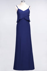 Affordable Spaghetti-Straps V-Neck Burgundy Chiffon Bridesmaid Dresses-Babyonlines