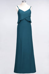 Affordable Spaghetti-Straps V-Neck Burgundy Chiffon Bridesmaid Dresses-Babyonlines
