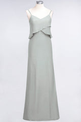Affordable Spaghetti-Straps V-Neck Burgundy Chiffon Bridesmaid Dresses-Babyonlines