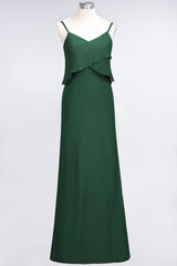 Affordable Spaghetti-Straps V-Neck Burgundy Chiffon Bridesmaid Dresses-Babyonlines