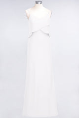 Affordable Spaghetti-Straps V-Neck Burgundy Chiffon Bridesmaid Dresses-Babyonlines