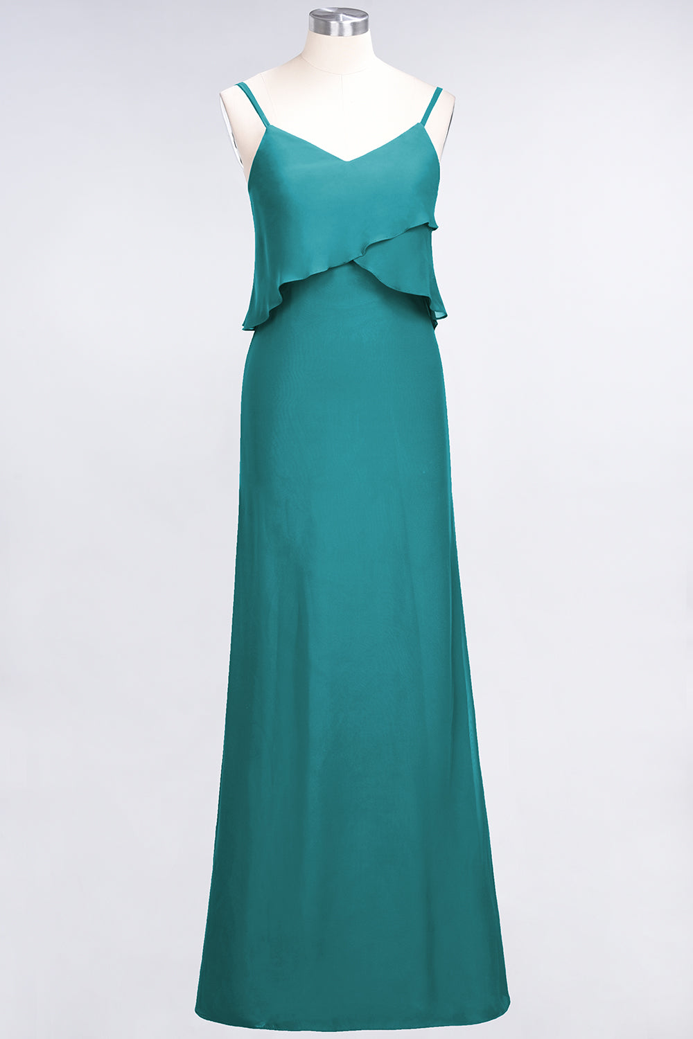 Affordable Spaghetti-Straps V-Neck Burgundy Chiffon Bridesmaid Dresses-Babyonlines