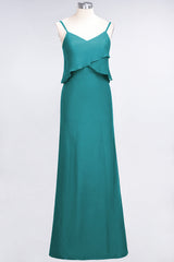 Affordable Spaghetti-Straps V-Neck Burgundy Chiffon Bridesmaid Dresses-Babyonlines
