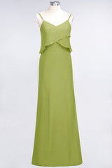 Affordable Spaghetti-Straps V-Neck Burgundy Chiffon Bridesmaid Dresses-Babyonlines