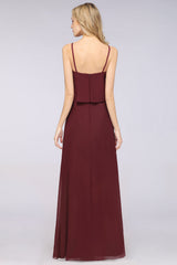 Affordable Spaghetti-Straps V-Neck Burgundy Chiffon Bridesmaid Dresses-Babyonlines