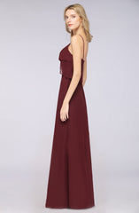 Affordable Spaghetti-Straps V-Neck Burgundy Chiffon Bridesmaid Dresses-Babyonlines